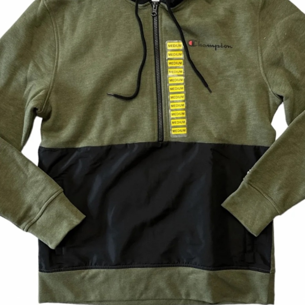 NWT Mens Champion Half Zip Hoodie Sz Large Cargo Olive Heather in Color